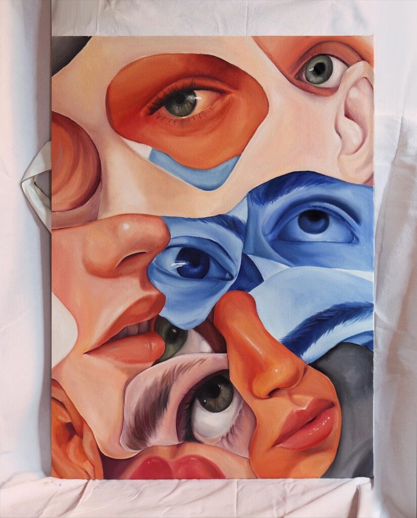 Arte de Celia Gallego con partes de rostros.