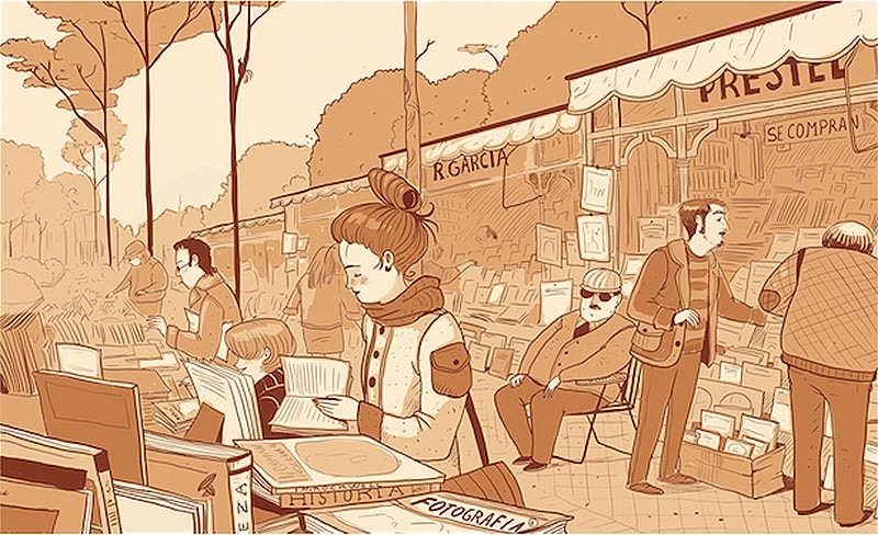 Laura Pérez creando una ilustración característica del nuevo realismo ilustrado